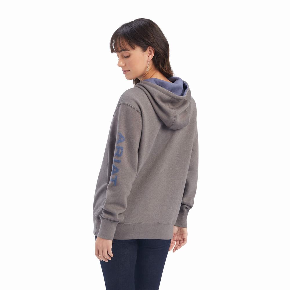 Grey Women's Ariat REAL Arm Logo Hoodies | 7906-JNOAK