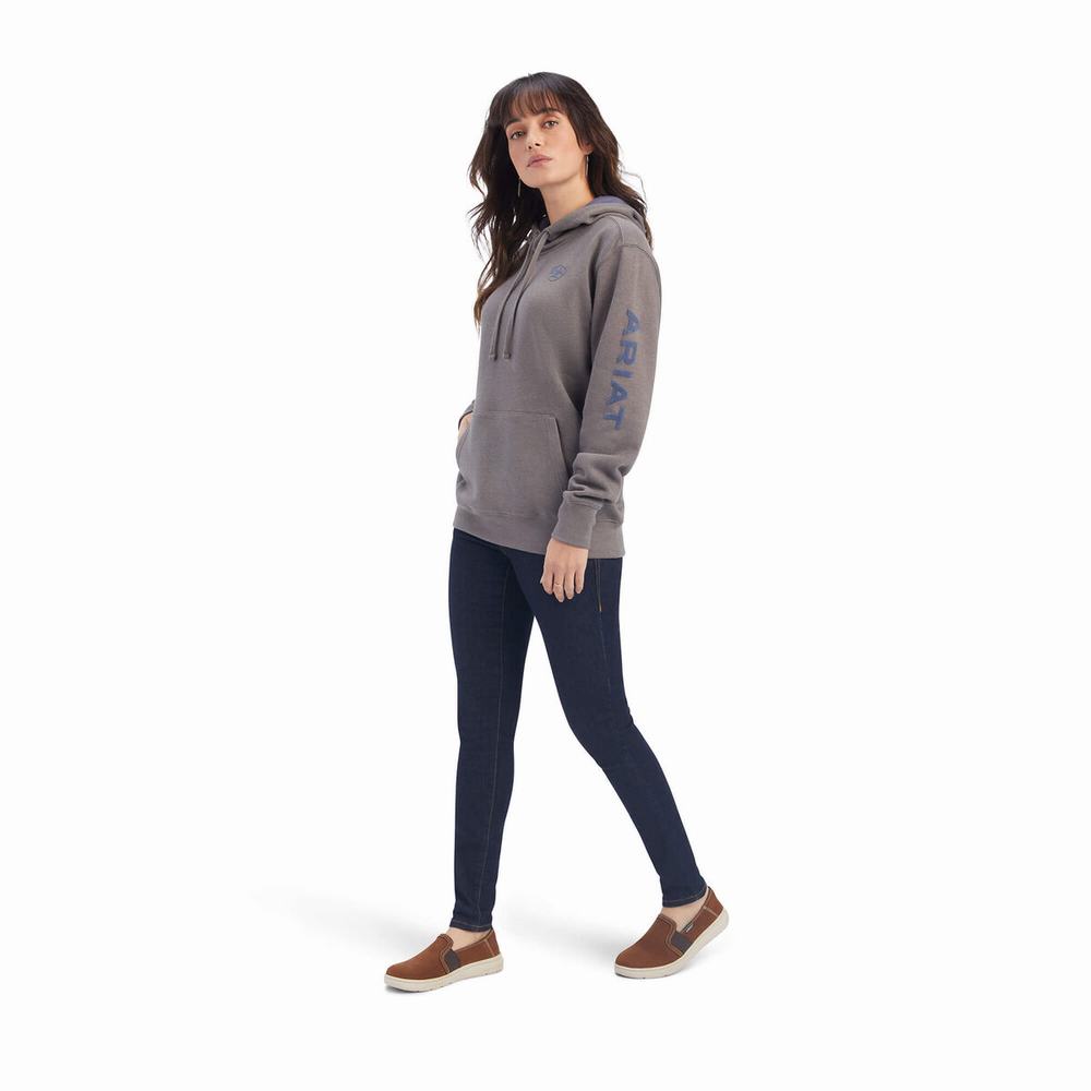 Grey Women's Ariat REAL Arm Logo Hoodies | 7906-JNOAK