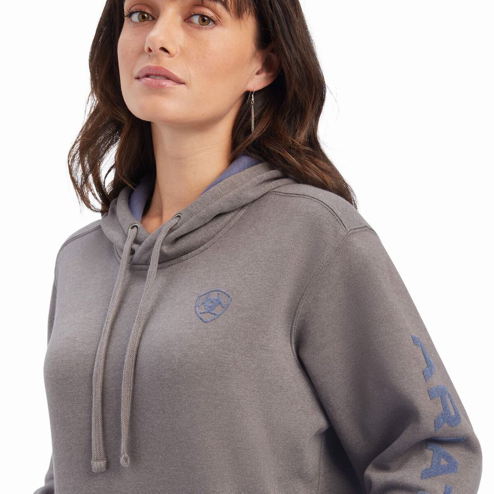 Grey Women's Ariat REAL Arm Logo Hoodies | 7906-JNOAK