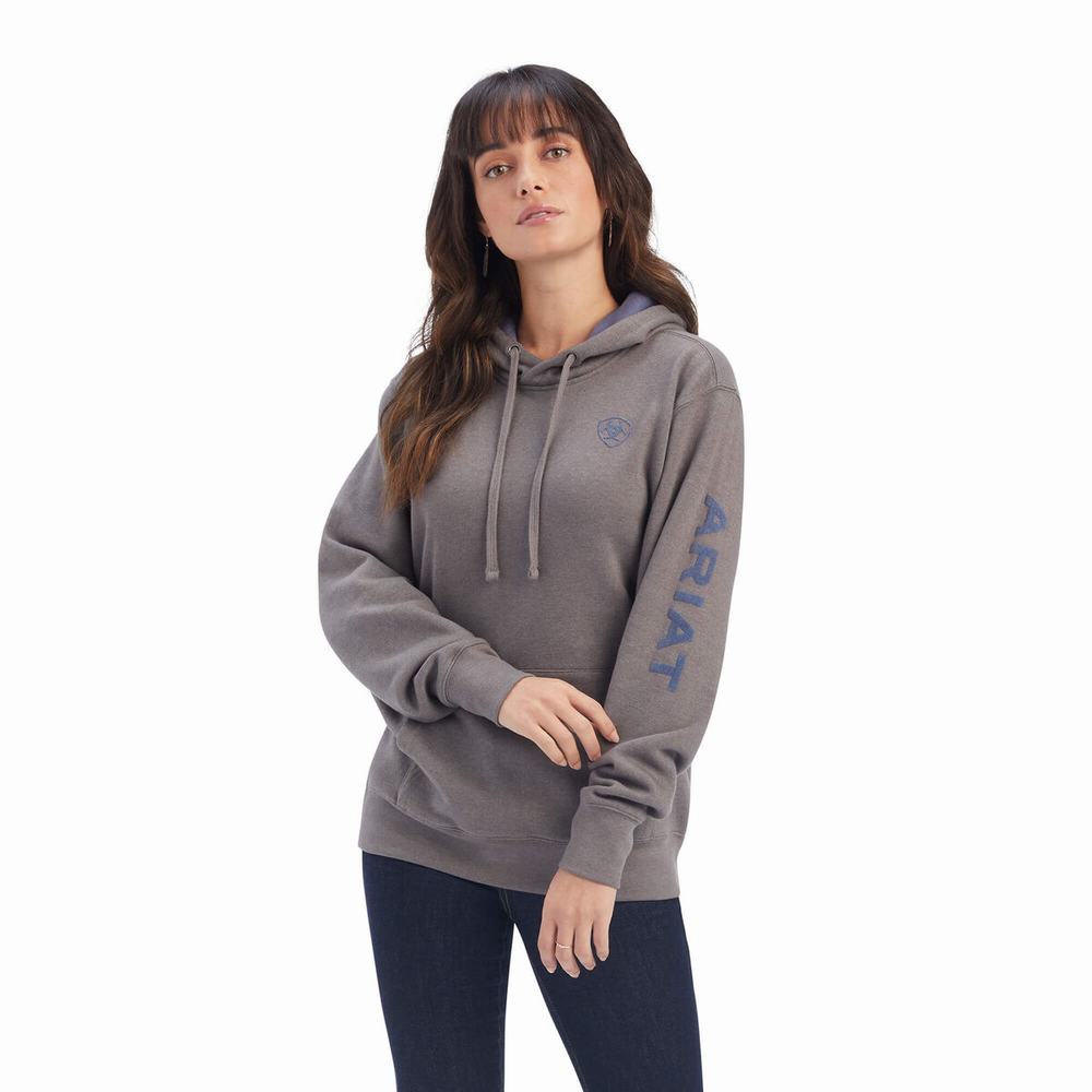 Grey Women\'s Ariat REAL Arm Logo Hoodies | 7906-JNOAK