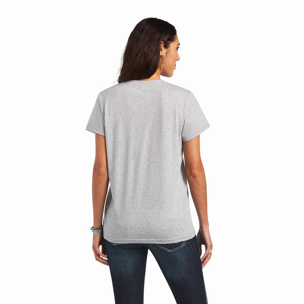 Grey Women's Ariat REAL Cow Pasture Tops | 1475-IKVRW