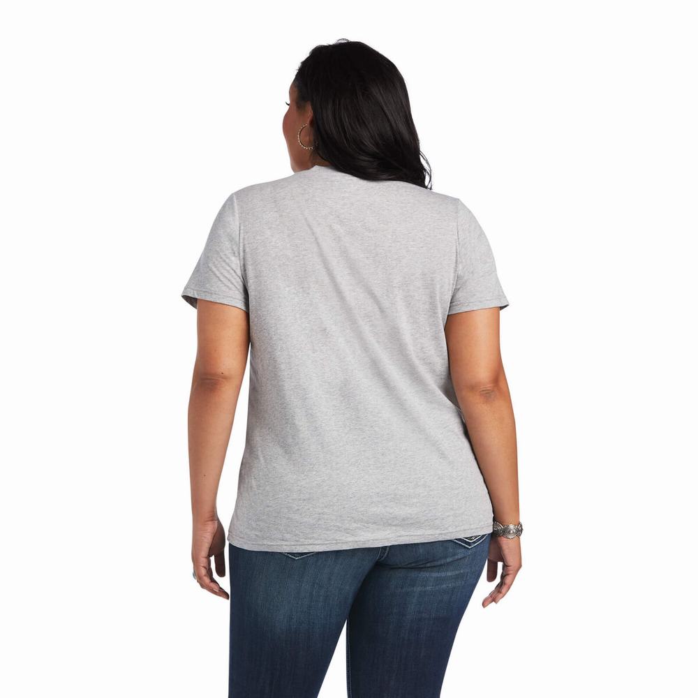 Grey Women's Ariat REAL Cow Pasture Tops | 1475-IKVRW