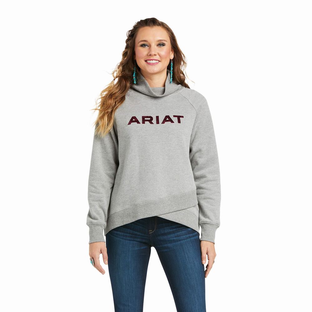 Grey Women\'s Ariat REAL Crossover Hoodies | 0514-UJAGO