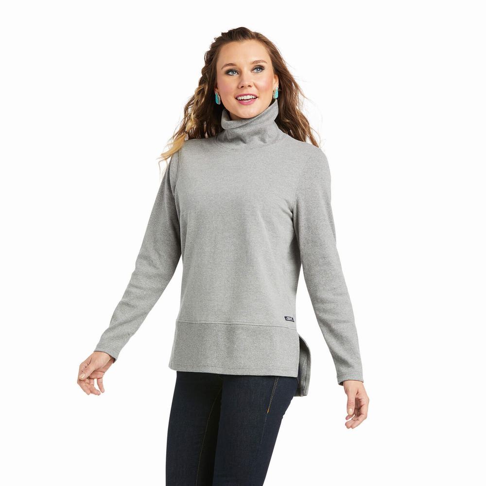 Grey Women\'s Ariat REAL Funnel Sweaters | 0195-RHBWJ