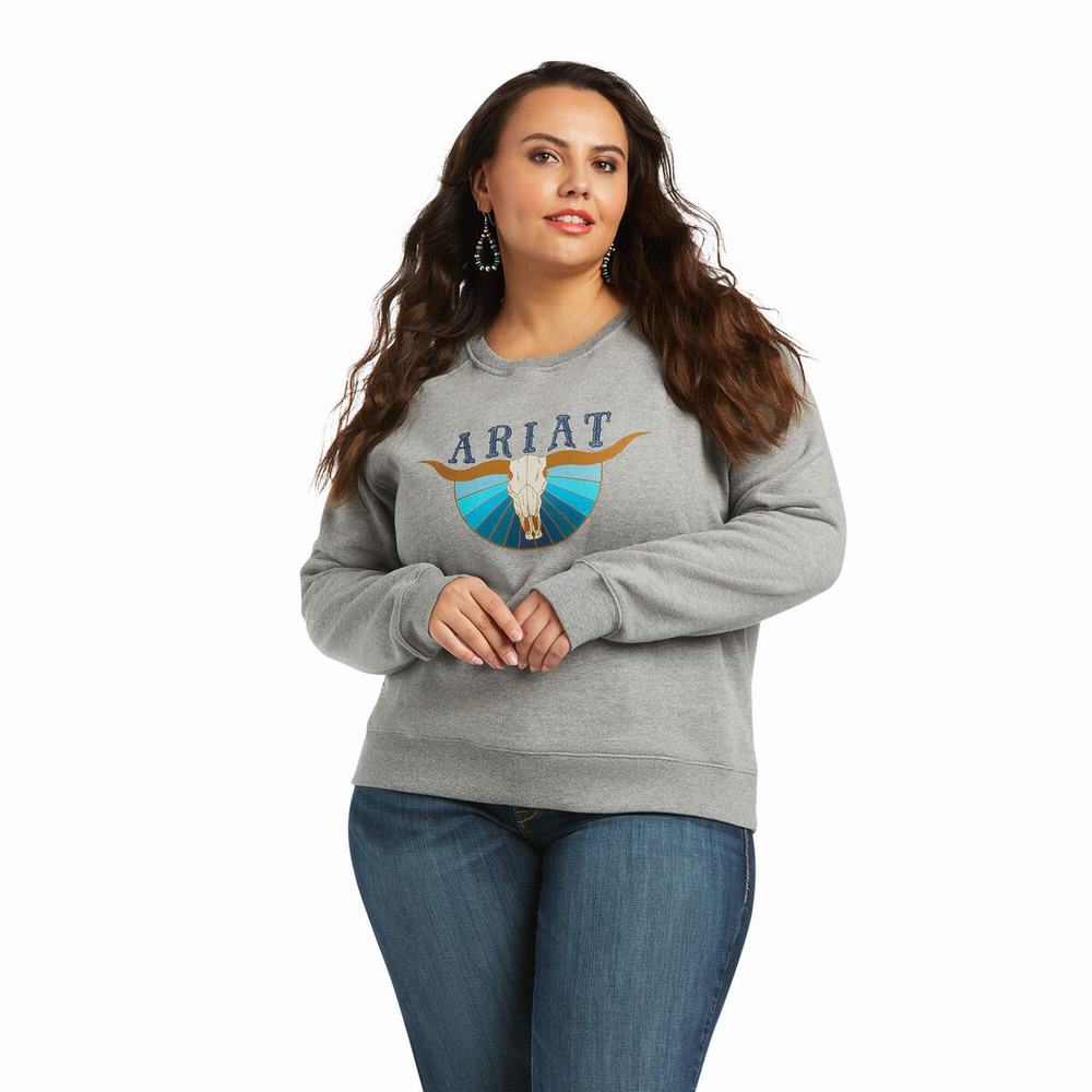 Grey Women's Ariat REAL Pacific Steerhead Hoodies | 7398-RCTVP