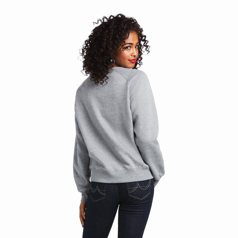 Grey Women's Ariat REAL Pacific Steerhead Hoodies | 7398-RCTVP