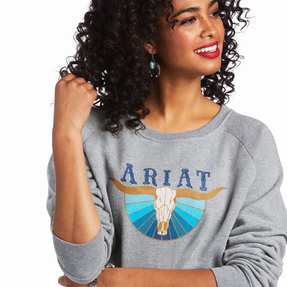 Grey Women's Ariat REAL Pacific Steerhead Hoodies | 7398-RCTVP