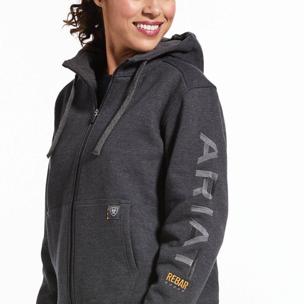 Grey Women's Ariat Rebar All-Weather Full Zip Hoodies | 3169-TXBEQ