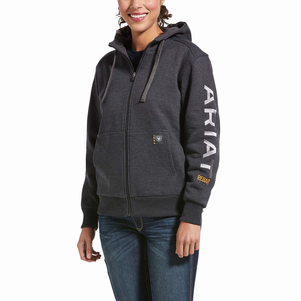 Grey Women\'s Ariat Rebar All-Weather Full Zip Hoodies | 3169-TXBEQ