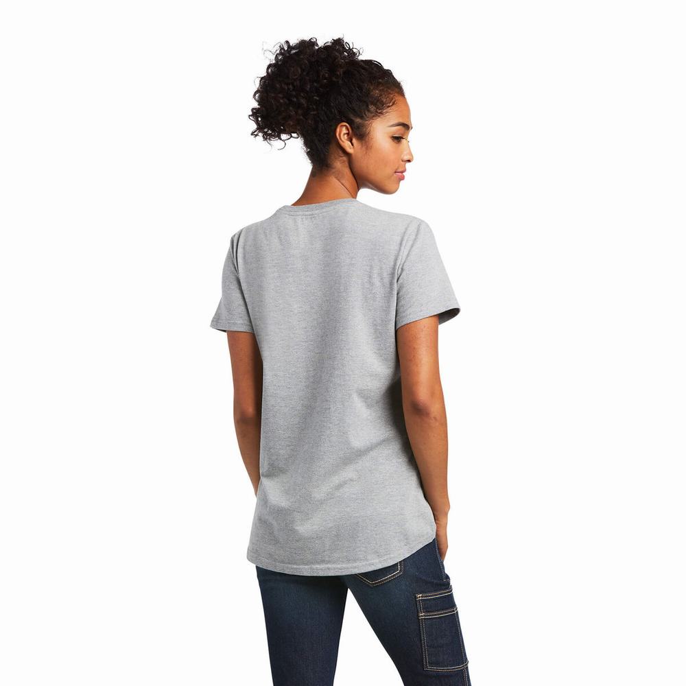 Grey Women's Ariat Rebar Cotton Strong Farm Graphic Tops | 0719-TZFVX