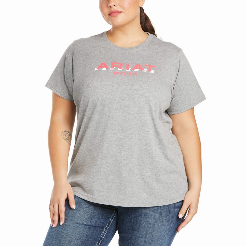 Grey Women's Ariat Rebar Cotton Strong Logo Short Sleeve | 8609-IUBDZ