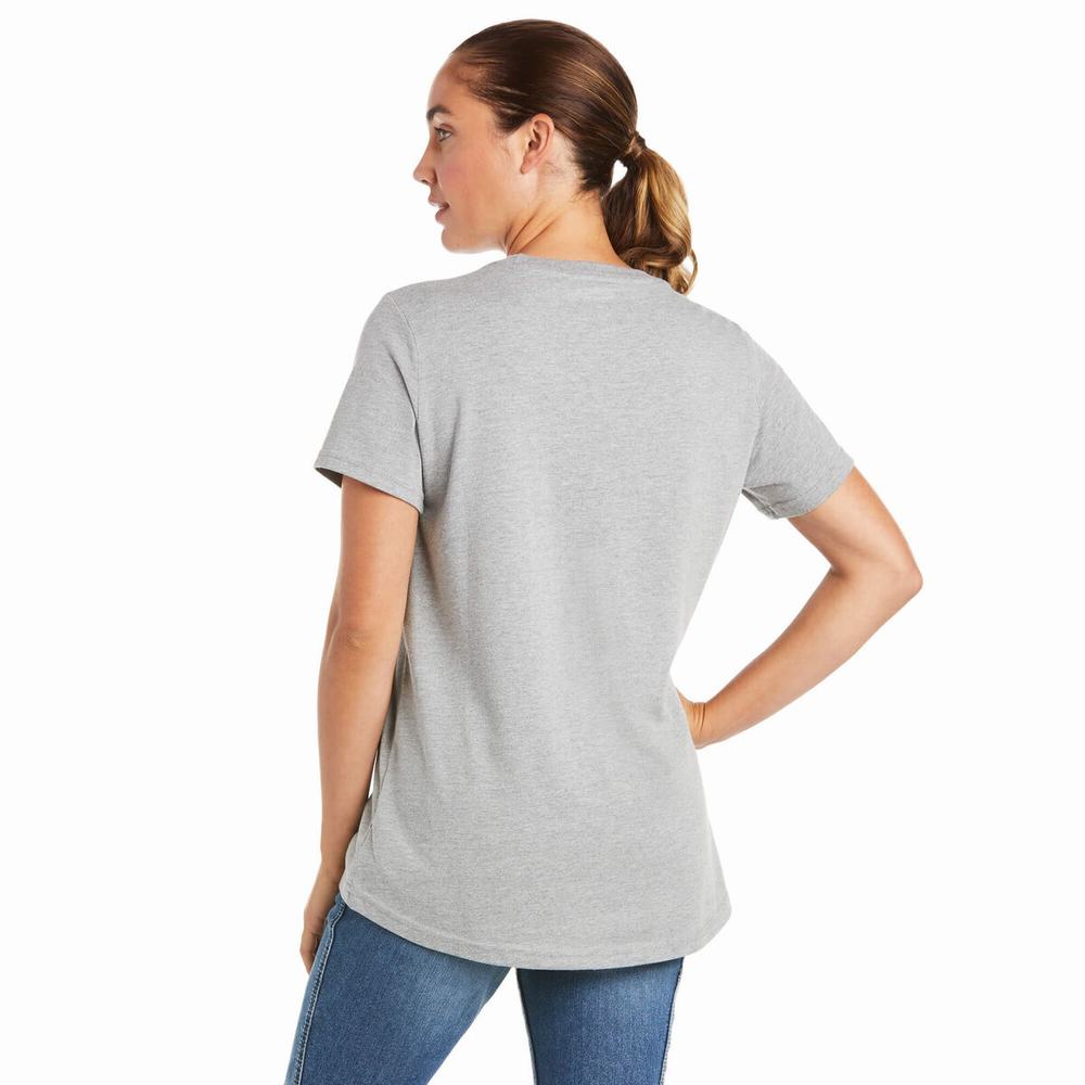 Grey Women's Ariat Rebar Cotton Strong Logo Short Sleeve | 8609-IUBDZ