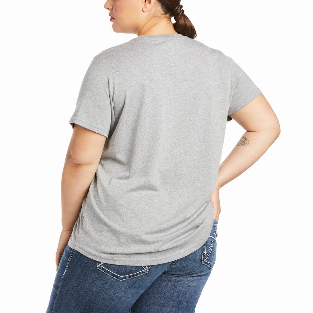 Grey Women's Ariat Rebar Cotton Strong Logo Short Sleeve | 8609-IUBDZ