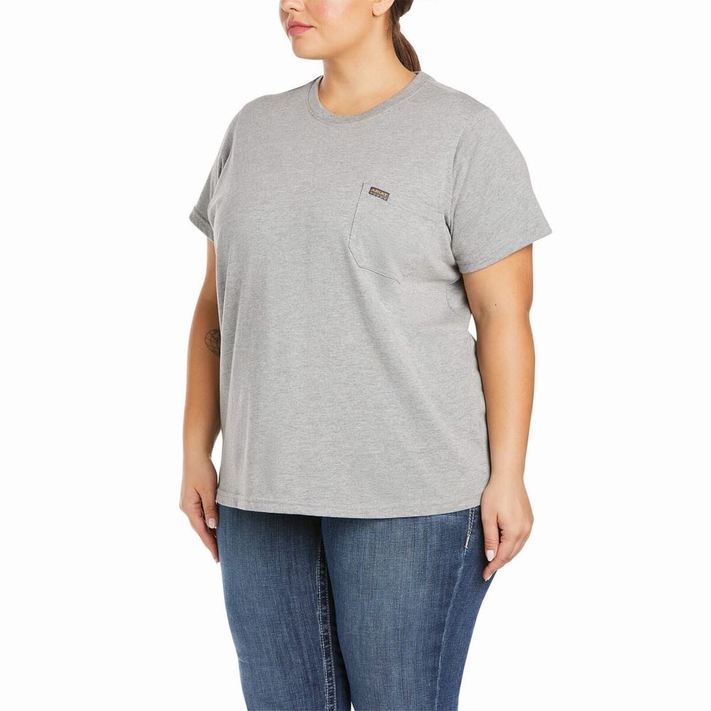 Grey Women's Ariat Rebar Cotton Strong Short Sleeve | 3592-XURVW