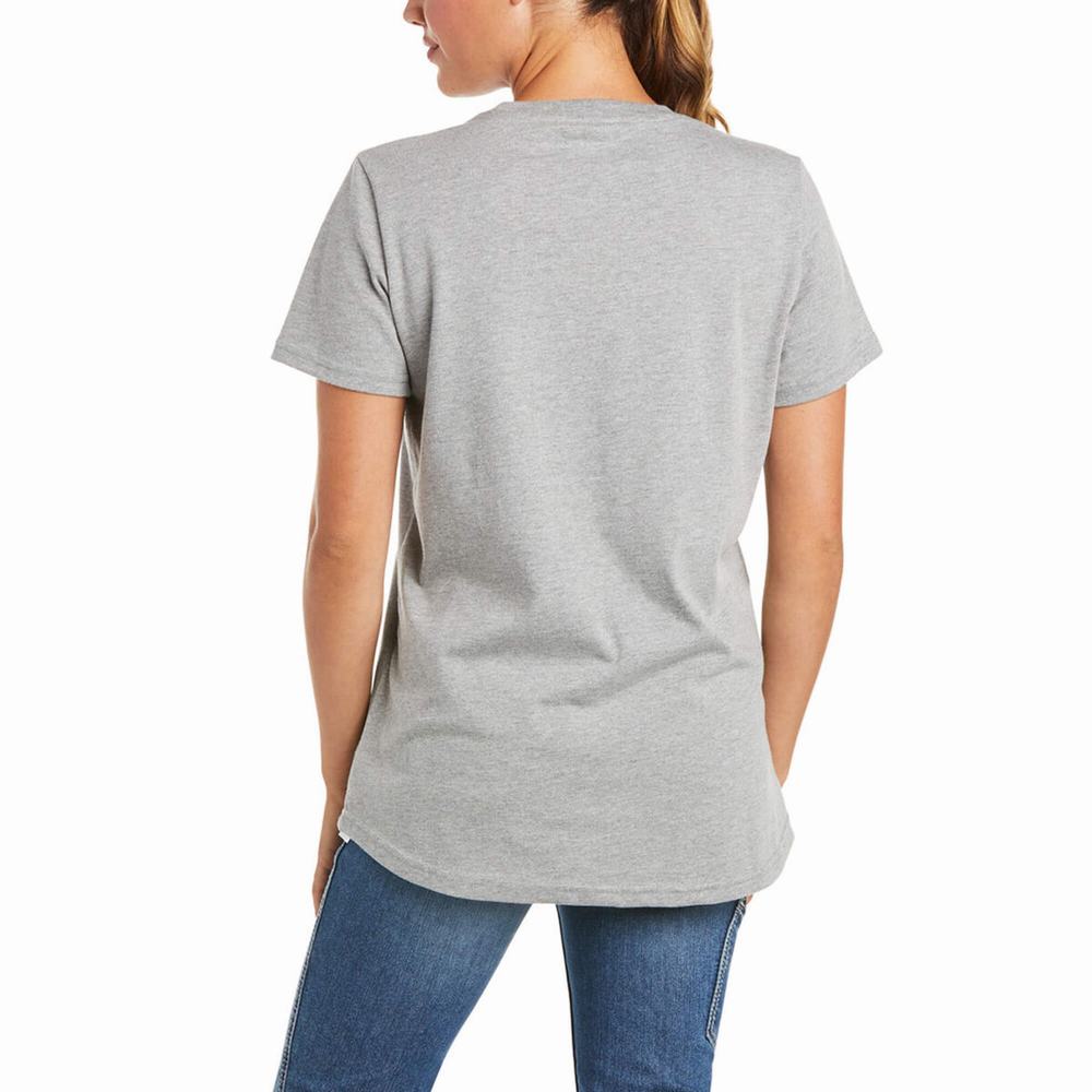 Grey Women's Ariat Rebar Cotton Strong Short Sleeve | 3592-XURVW