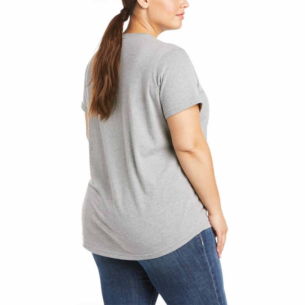 Grey Women's Ariat Rebar Cotton Strong Short Sleeve | 3592-XURVW