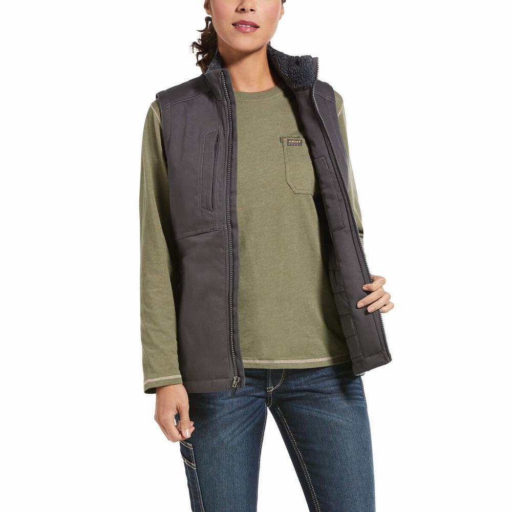 Grey Women's Ariat Rebar DuraCanvas Insulated Vests | 7048-QHDUV