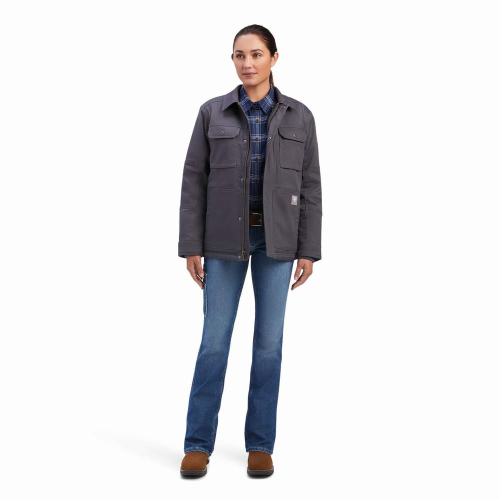 Grey Women's Ariat Rebar DuraCanvas Sherpa-Lined Coats | 8374-QPTKI