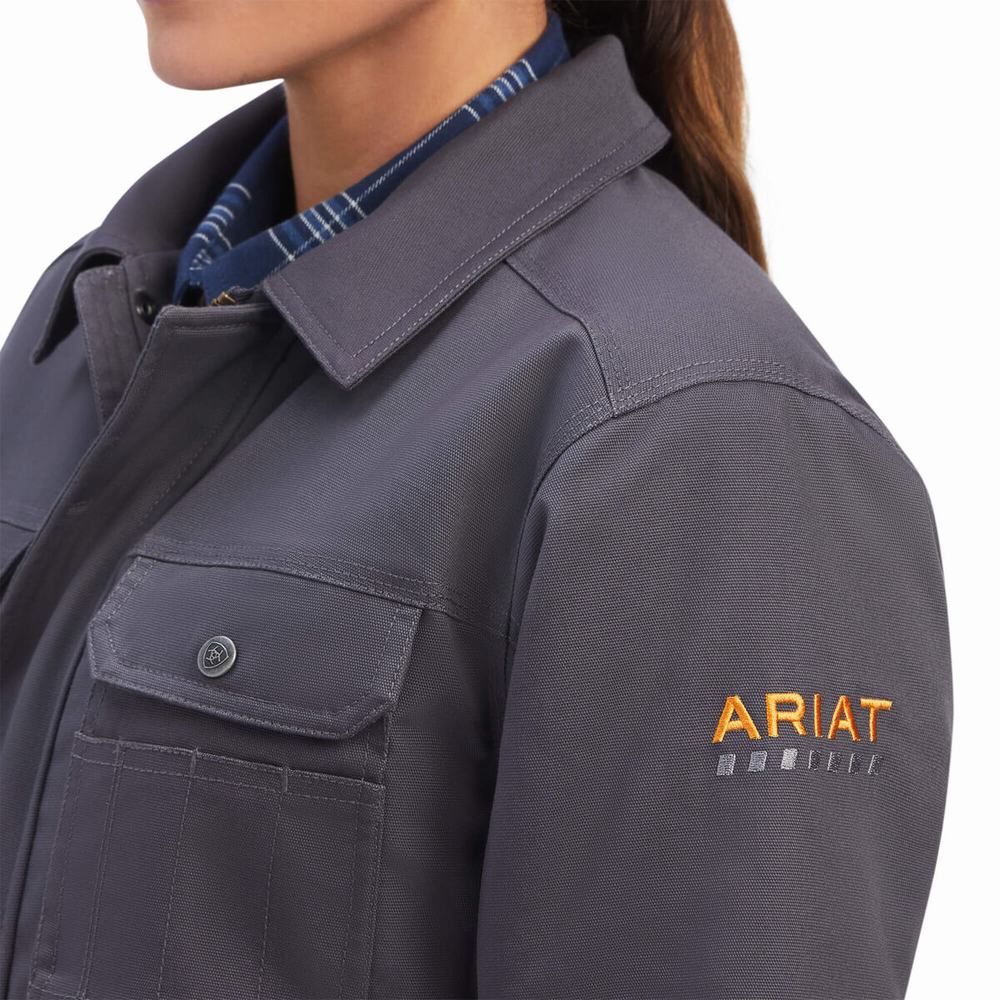 Grey Women's Ariat Rebar DuraCanvas Sherpa-Lined Coats | 8374-QPTKI