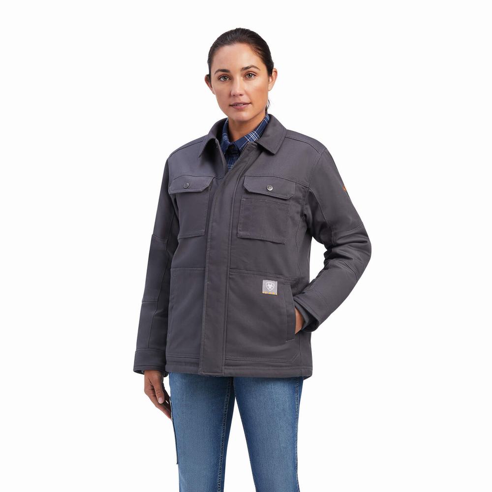 Grey Women\'s Ariat Rebar DuraCanvas Sherpa-Lined Coats | 8374-QPTKI