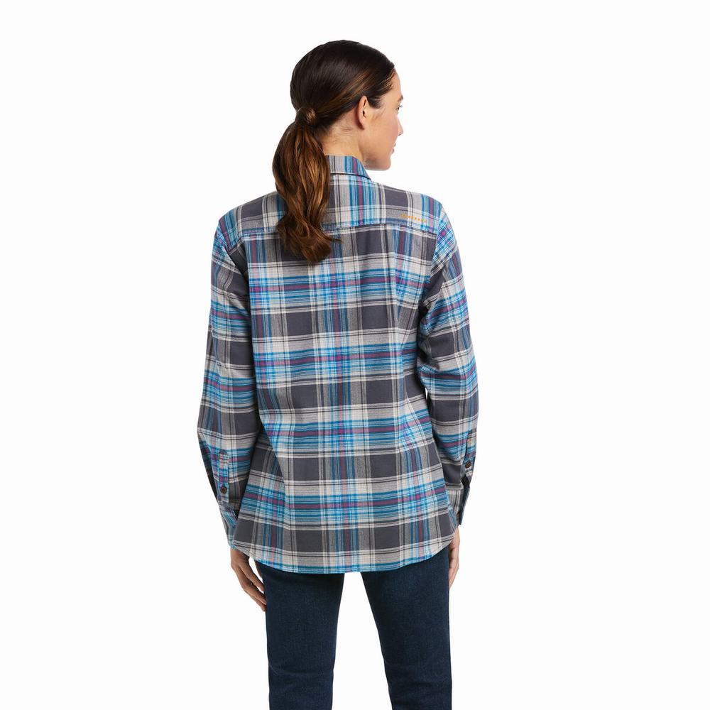 Grey Women's Ariat Rebar Flannel DuraStretch Shirts | 3194-YJTNB