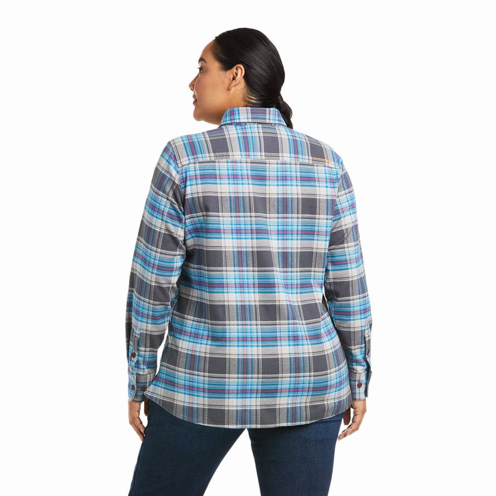 Grey Women's Ariat Rebar Flannel DuraStretch Shirts | 3194-YJTNB