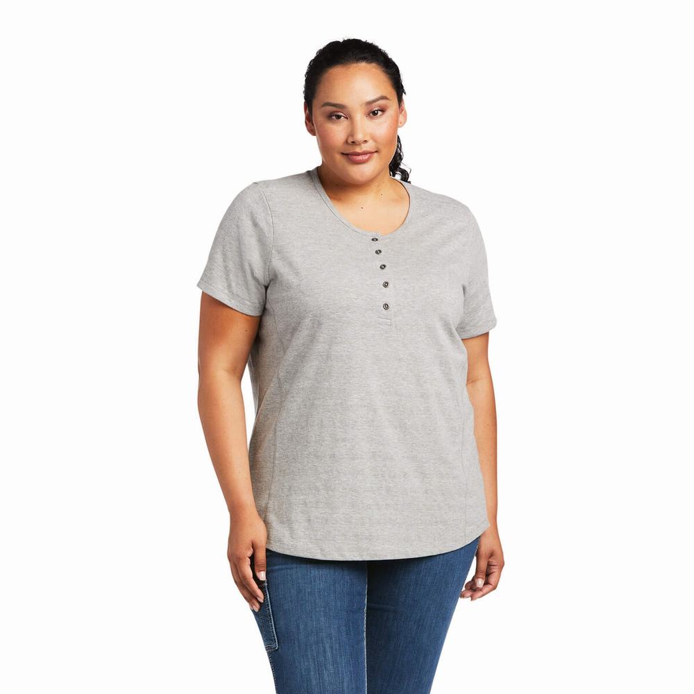 Grey Women's Ariat Rebar Henley Tops | 5230-RNDHX