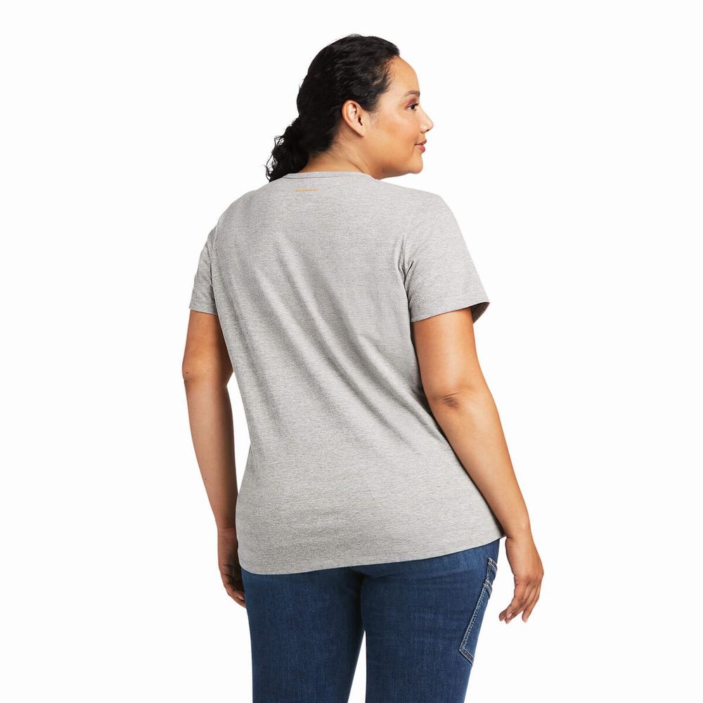 Grey Women's Ariat Rebar Henley Tops | 5230-RNDHX