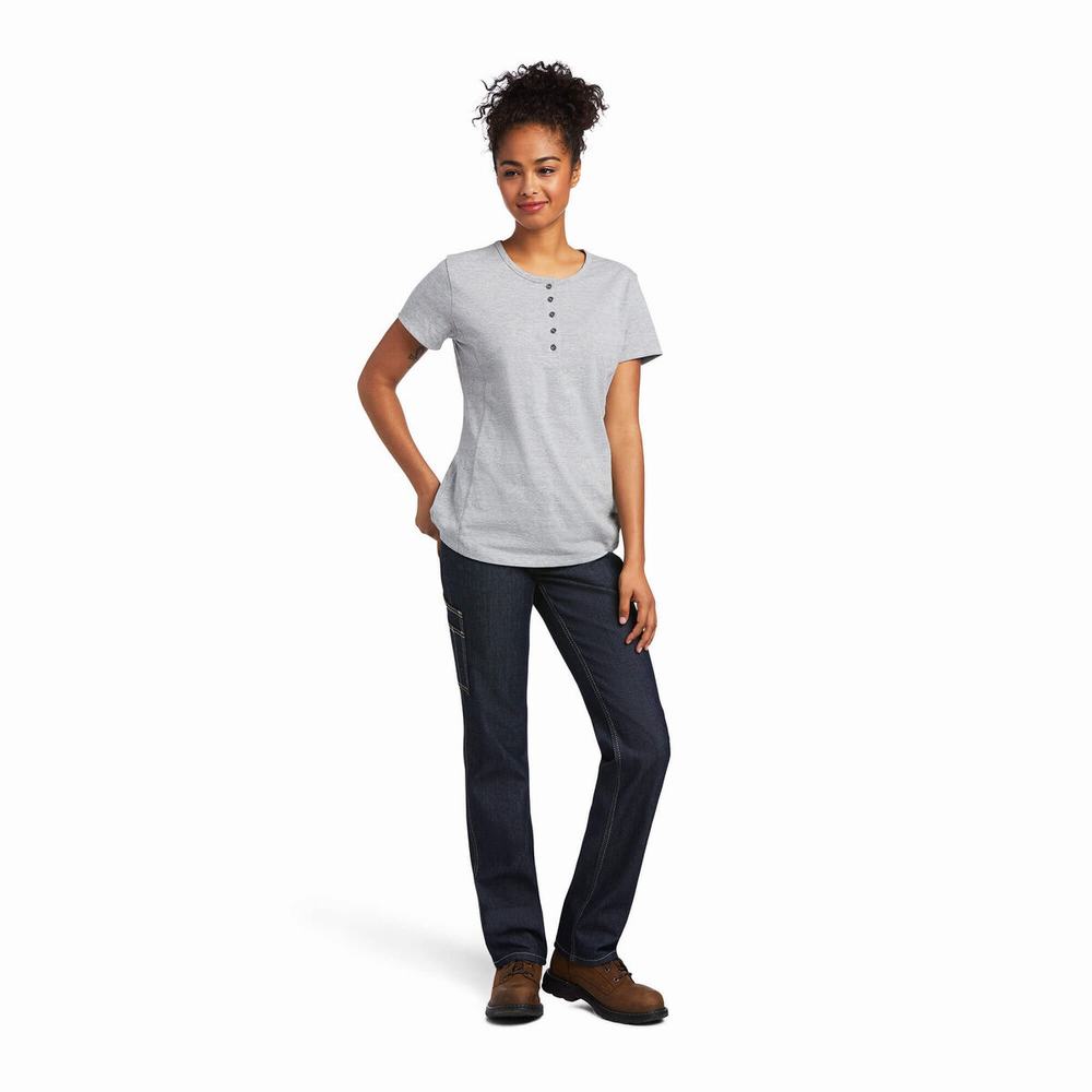 Grey Women's Ariat Rebar Henley Tops | 5230-RNDHX