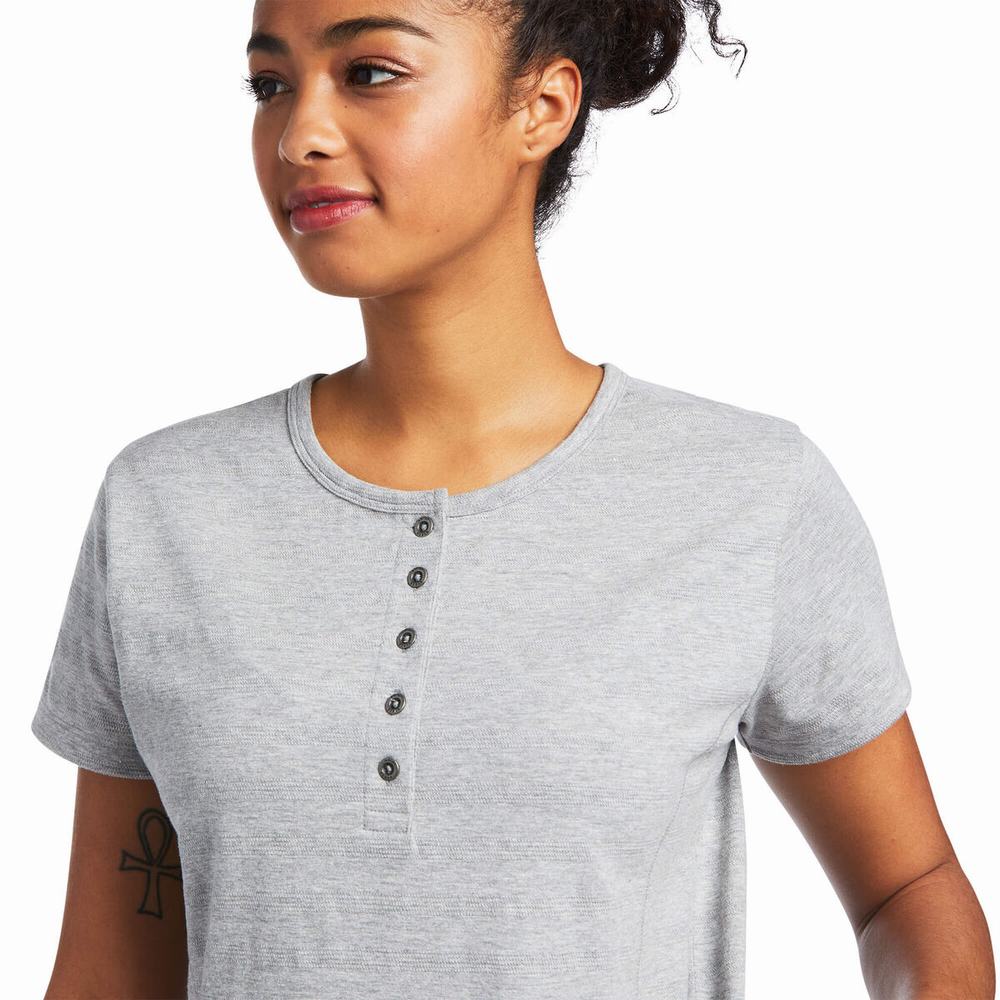 Grey Women's Ariat Rebar Henley Tops | 5230-RNDHX