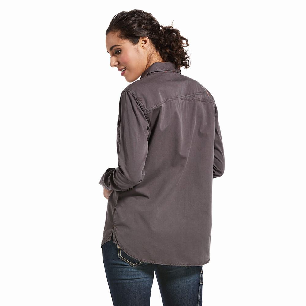 Grey Women's Ariat Rebar Washed Twill Shirts | 2130-NMCEV