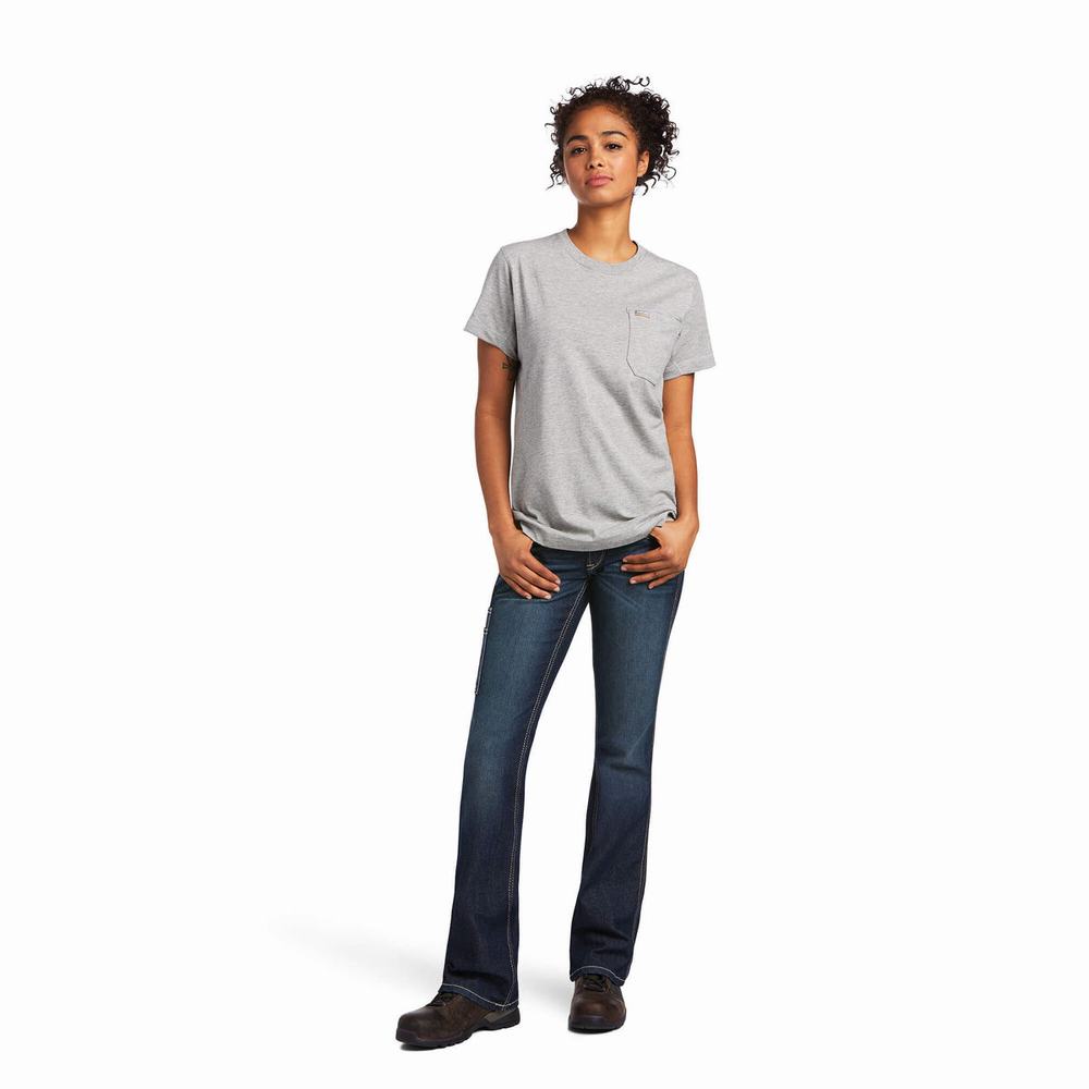 Grey Women's Ariat Rebar Workman Graphic Logo Tops | 5742-ERZAP