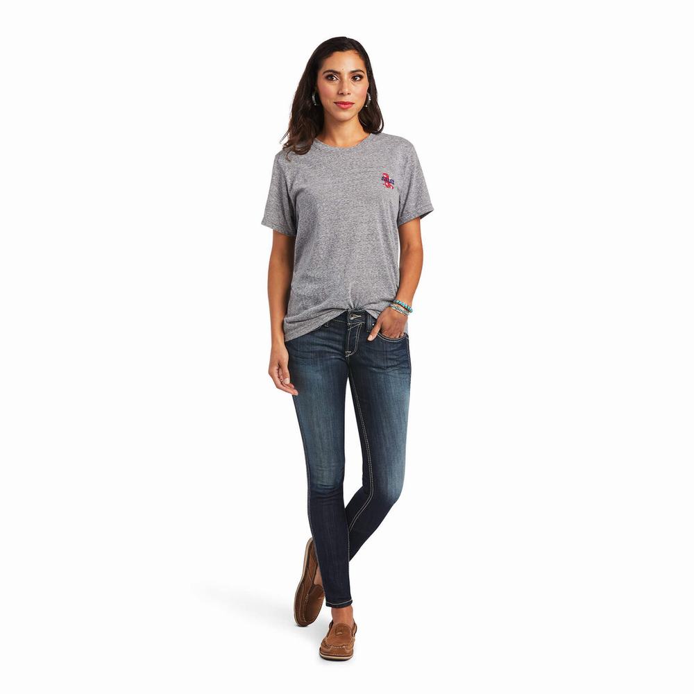 Grey Women's Ariat Singing the Blues Tops | 3745-UWDKE