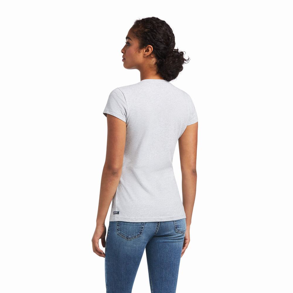 Grey Women's Ariat Vertical Logo Tops | 3702-MQUJV