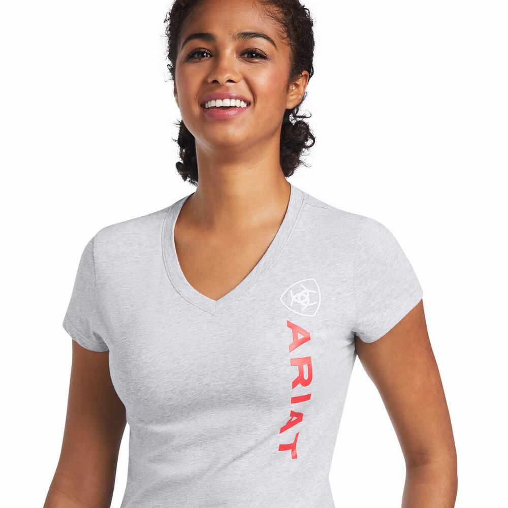 Grey Women's Ariat Vertical Logo Tops | 3702-MQUJV