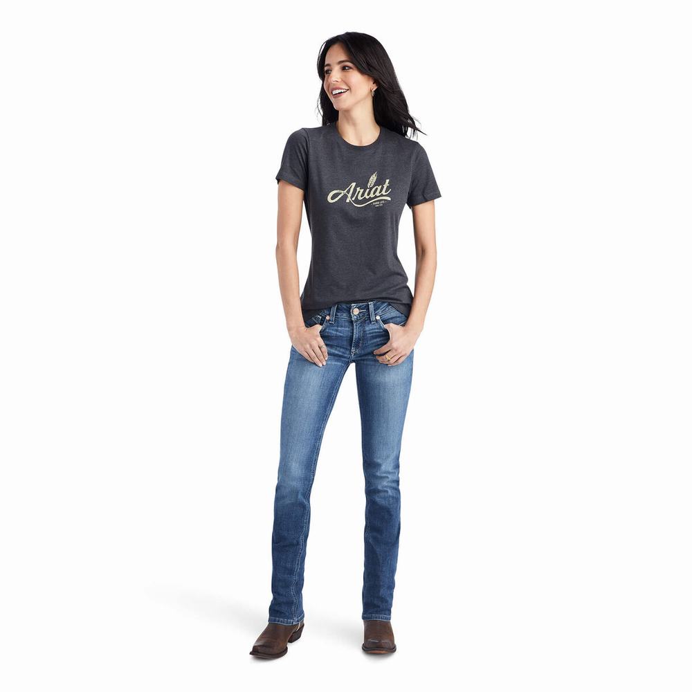 Grey Women's Ariat Wheat Script Tops | 4793-FTLMR