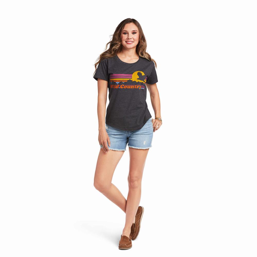 Grey Women's Ariat Wild Country Tops | 8503-XWULY