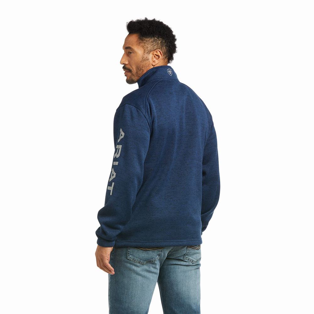 Indigo Men's Ariat Caldwell Logo Full Zip Hoodies | 3208-ZDXCY