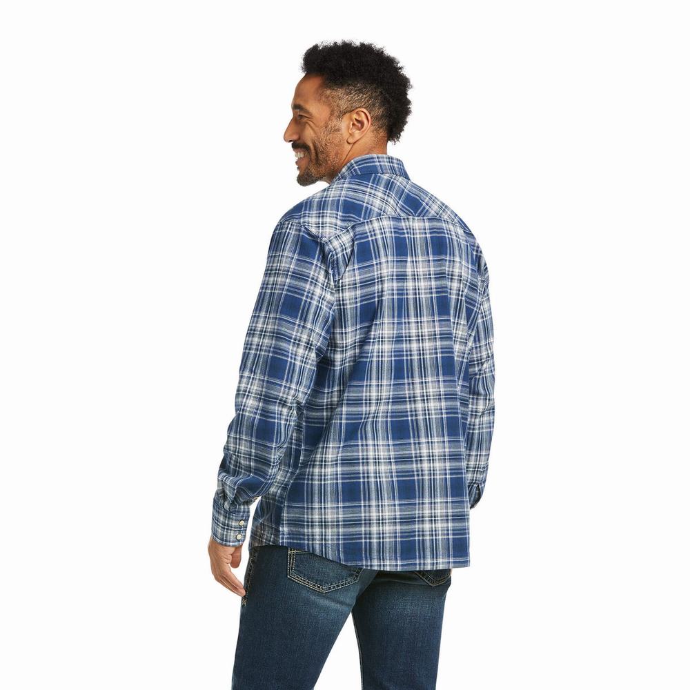 Indigo Men's Ariat Hempstead Retro Fit Shirts | 5260-WCBSM