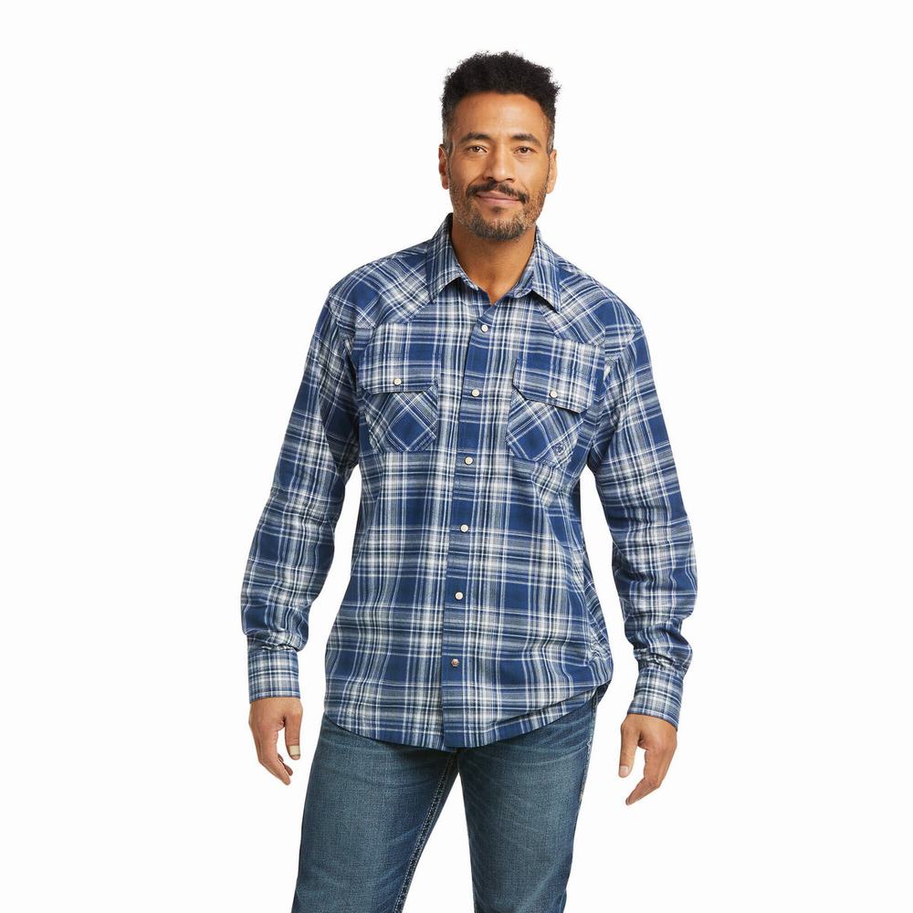 Indigo Men\'s Ariat Hempstead Retro Fit Shirts | 5260-WCBSM