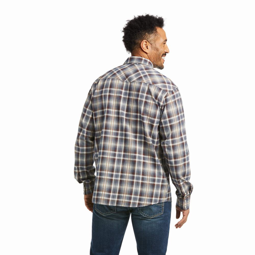 Indigo Men's Ariat Holland Retro Fit Shirts | 1987-SXEGA