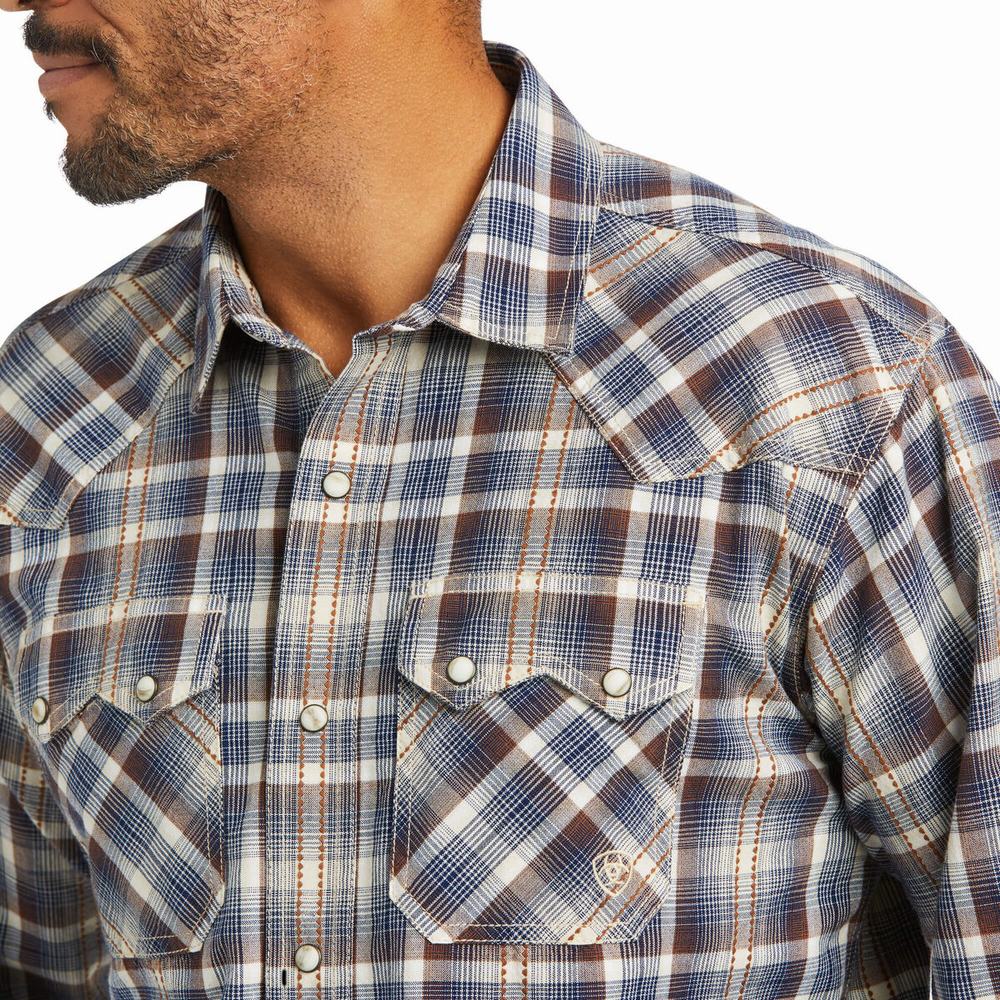 Indigo Men's Ariat Holland Retro Fit Shirts | 1987-SXEGA