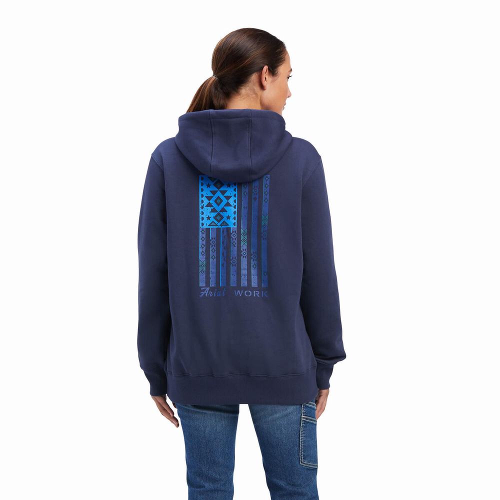 Indigo Women's Ariat Rebar Aztec Flag Graphic Hoodies | 5869-GXVJA