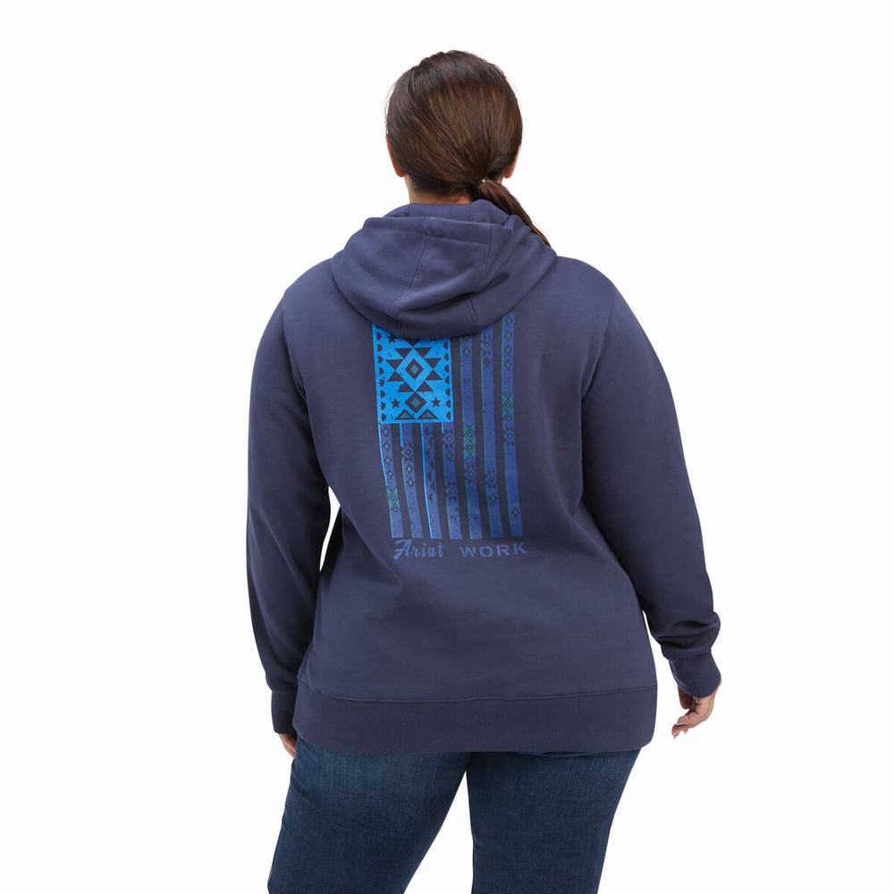 Indigo Women's Ariat Rebar Aztec Flag Graphic Hoodies | 5869-GXVJA