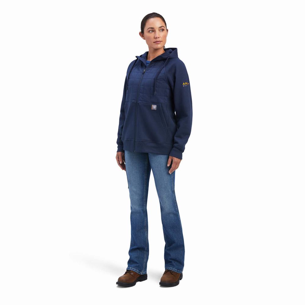 Indigo Women's Ariat Rebar Regulator Full Zip Hoodies | 4392-EPXLB