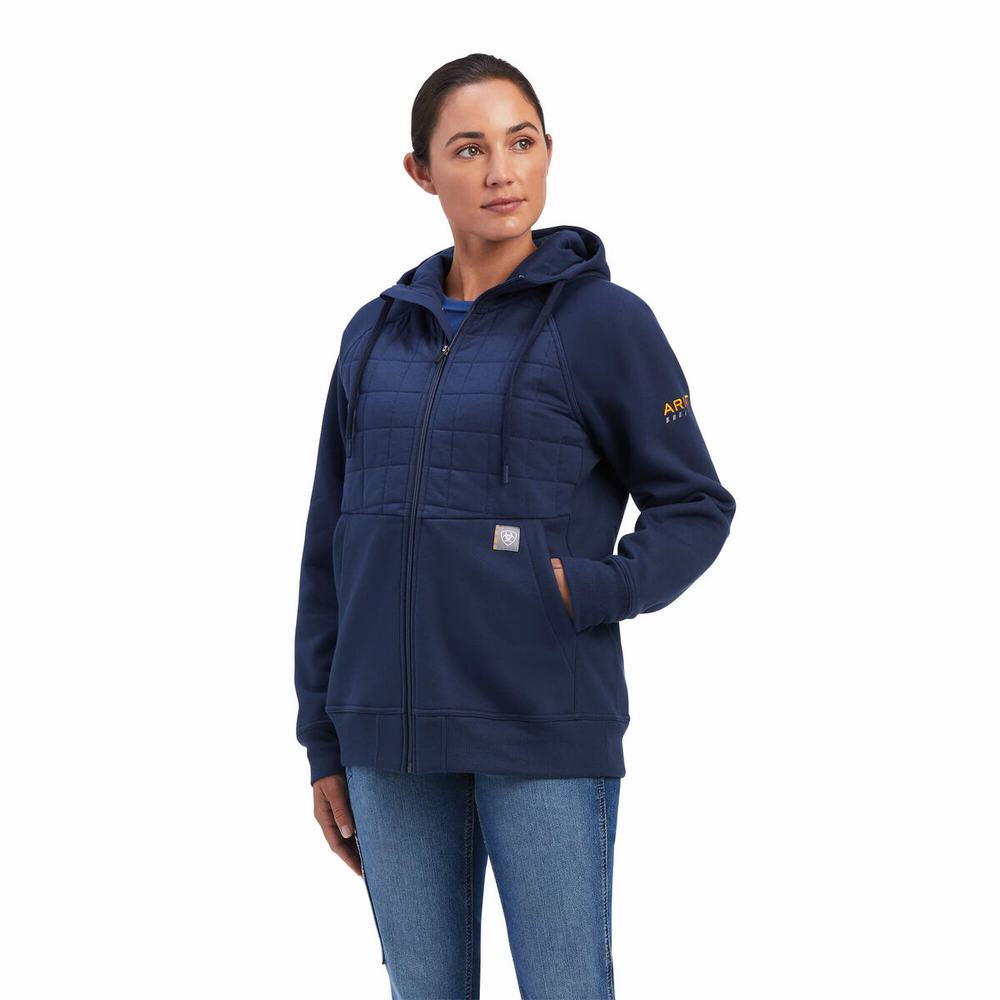 Indigo Women\'s Ariat Rebar Regulator Full Zip Hoodies | 4392-EPXLB