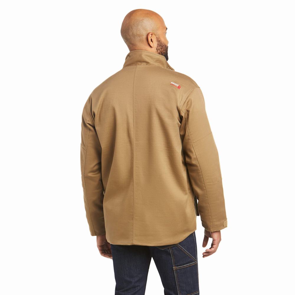 Khaki Men's Ariat FR Canvas Stretch Jackets | 8306-WPBDM