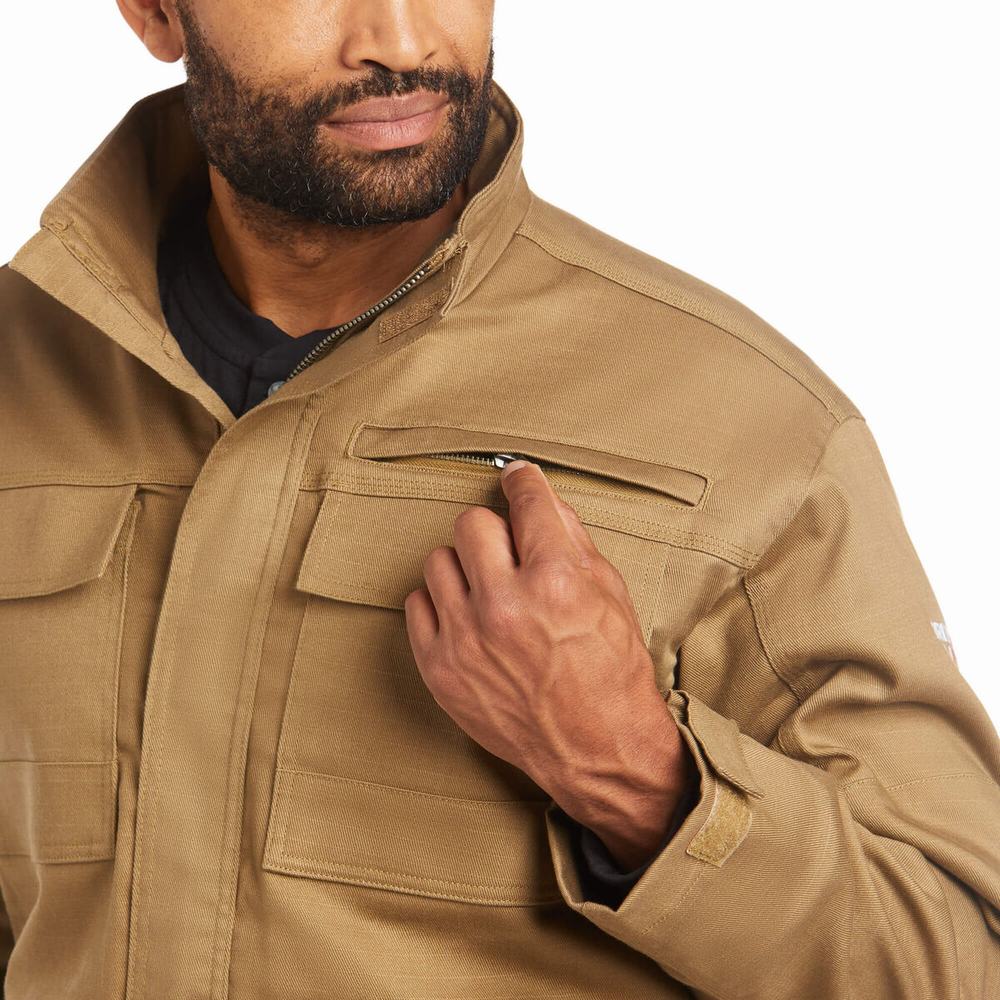 Khaki Men's Ariat FR Canvas Stretch Jackets | 8306-WPBDM