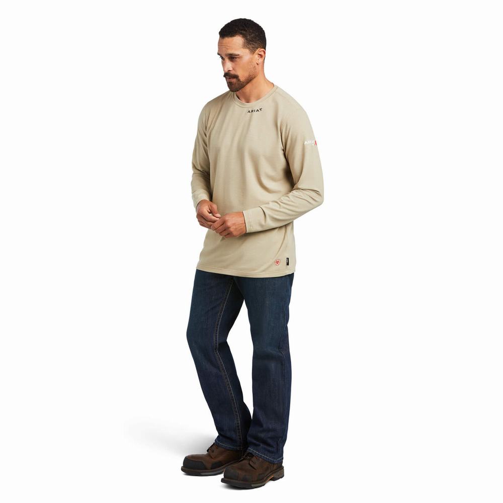 Khaki Men's Ariat FR Shirts | 0467-DEBIJ