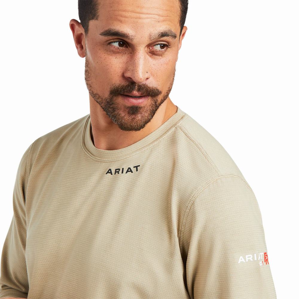 Khaki Men's Ariat FR Shirts | 0467-DEBIJ